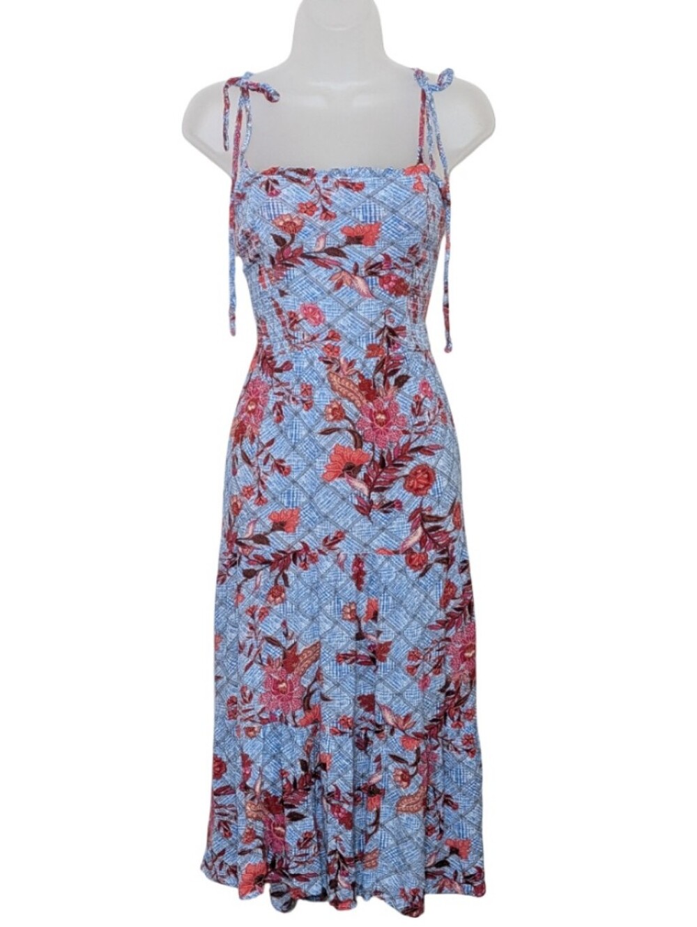 Knox Rose | Floral Tie-Strap Midi Dress | Light Blue | Layered | Summer | Chic